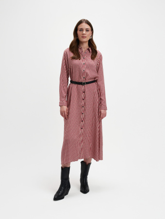 Elegancka sukienka z czerwonym wzorem 