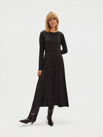 Sukienka w groszki z plisowanym dołem 