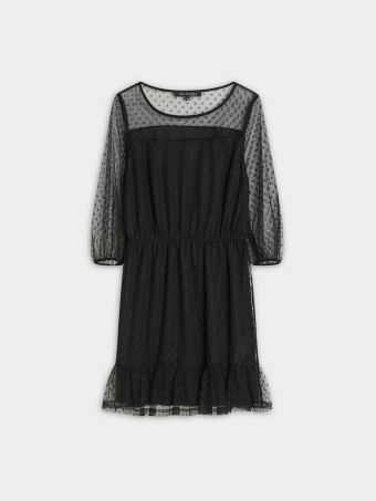 Czarna sukienka z ozdobnymi rękawami 