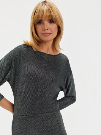 Srebrna sukienka ze ściągaczami 