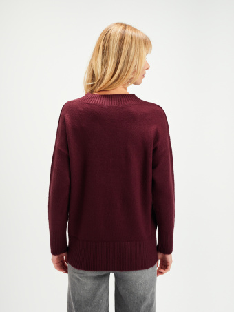 Sweter z dekoltem v-neck burgund 