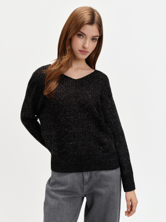 Czarny sweter z wycięciem na plecach 