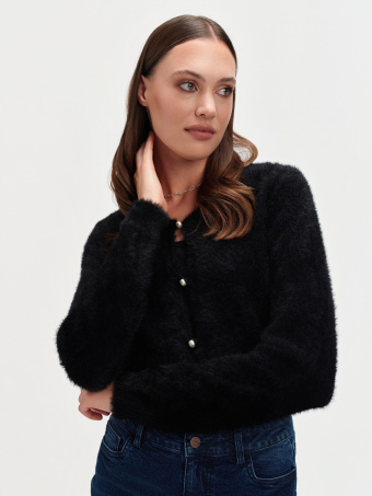 Czarny kardigan z ozdobnymi guzikami