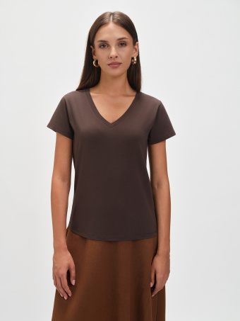 Brązowy top z dekoltem v  Brązowy top z dekoltem v