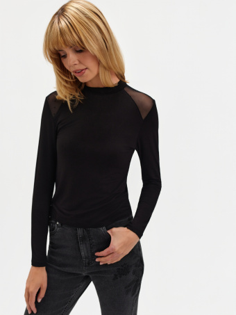 Czarny top z tiulowymi wstawkami 