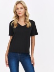 Czarny T-shirt o luźnym fasonie z błyszczącymi dżetami