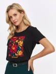 Czarny t-shirt z kolorowym kwiatowym nadrukiem