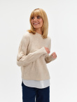 Beżowy sweter z koszulową wstawką 