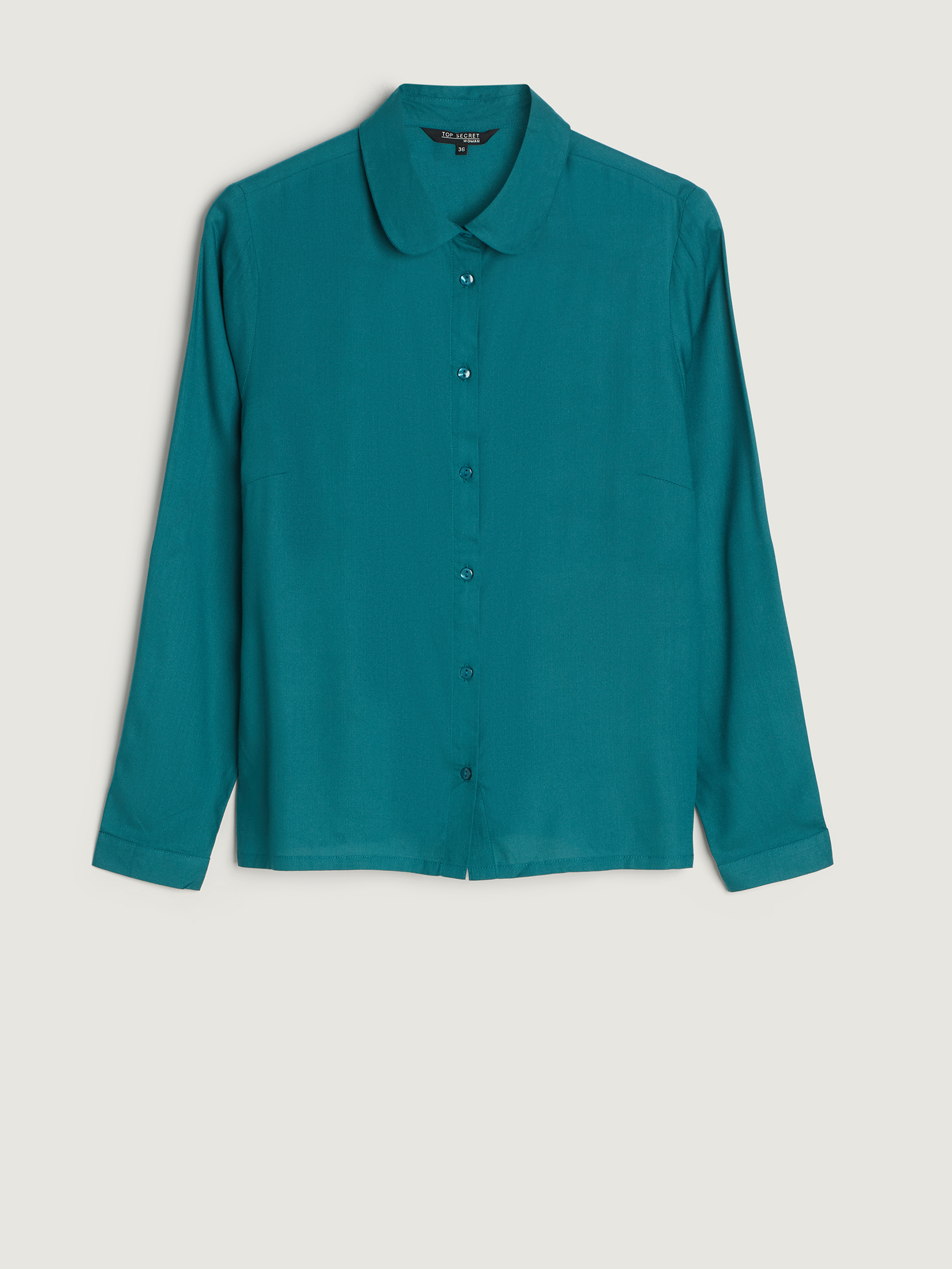 Turkusowa koszula z zaokrąglonym kołnierzykiem 