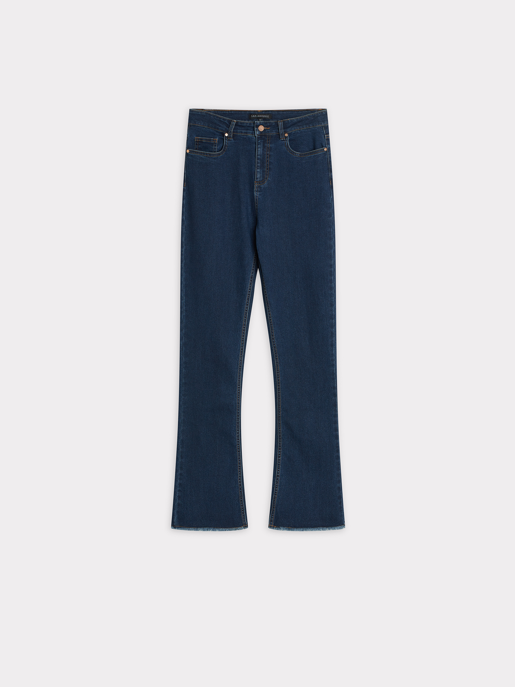 Granatowe jeansy flare 