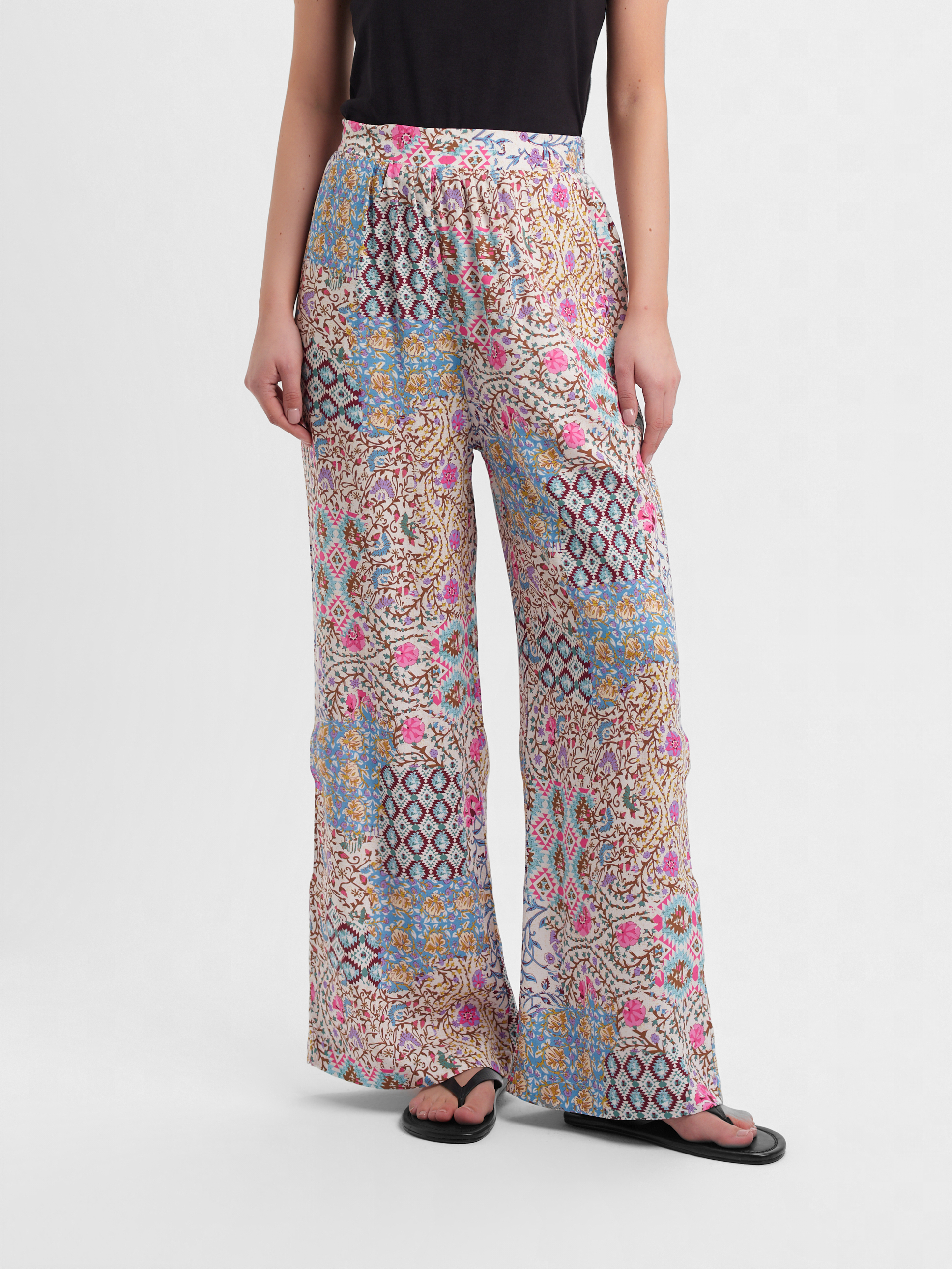 Wiskozowe spodnie z boho printem 