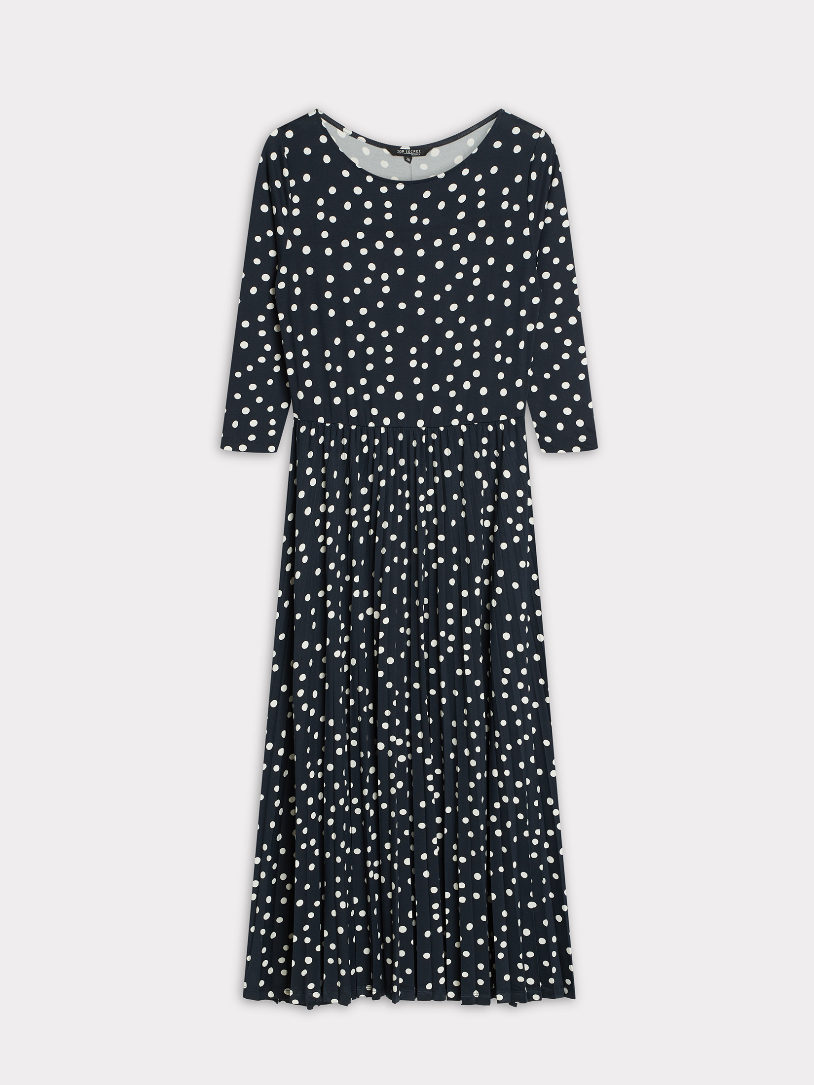 Granatowa sukienka z plisowanym dołem 