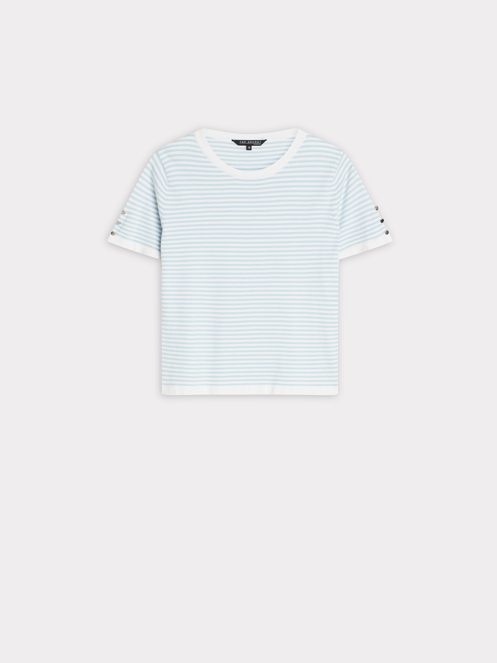 Sweter w błękitne paski z krótkim rękawem 