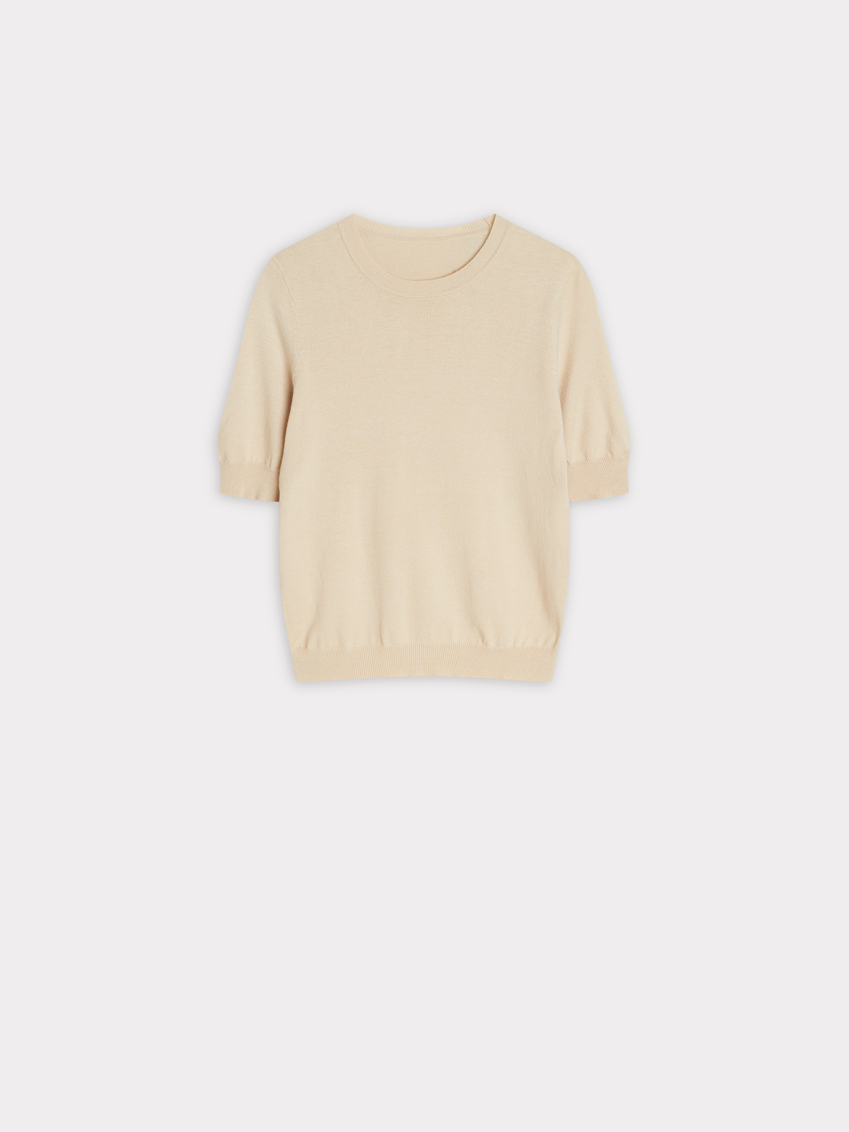 Beżowy dopasowany sweter krótki rękaw, Top Secret