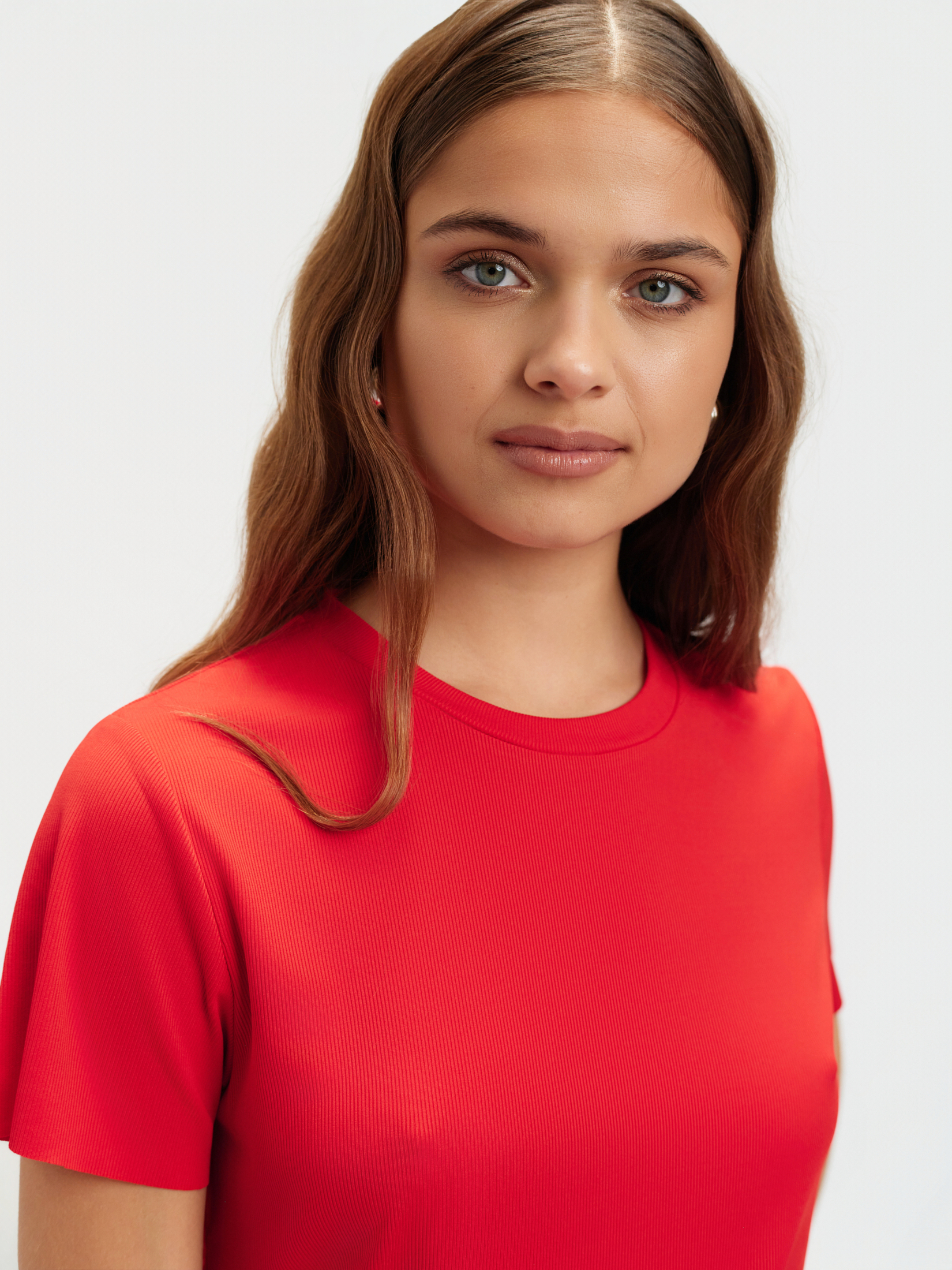 Prążkowany czerwony t-shirt