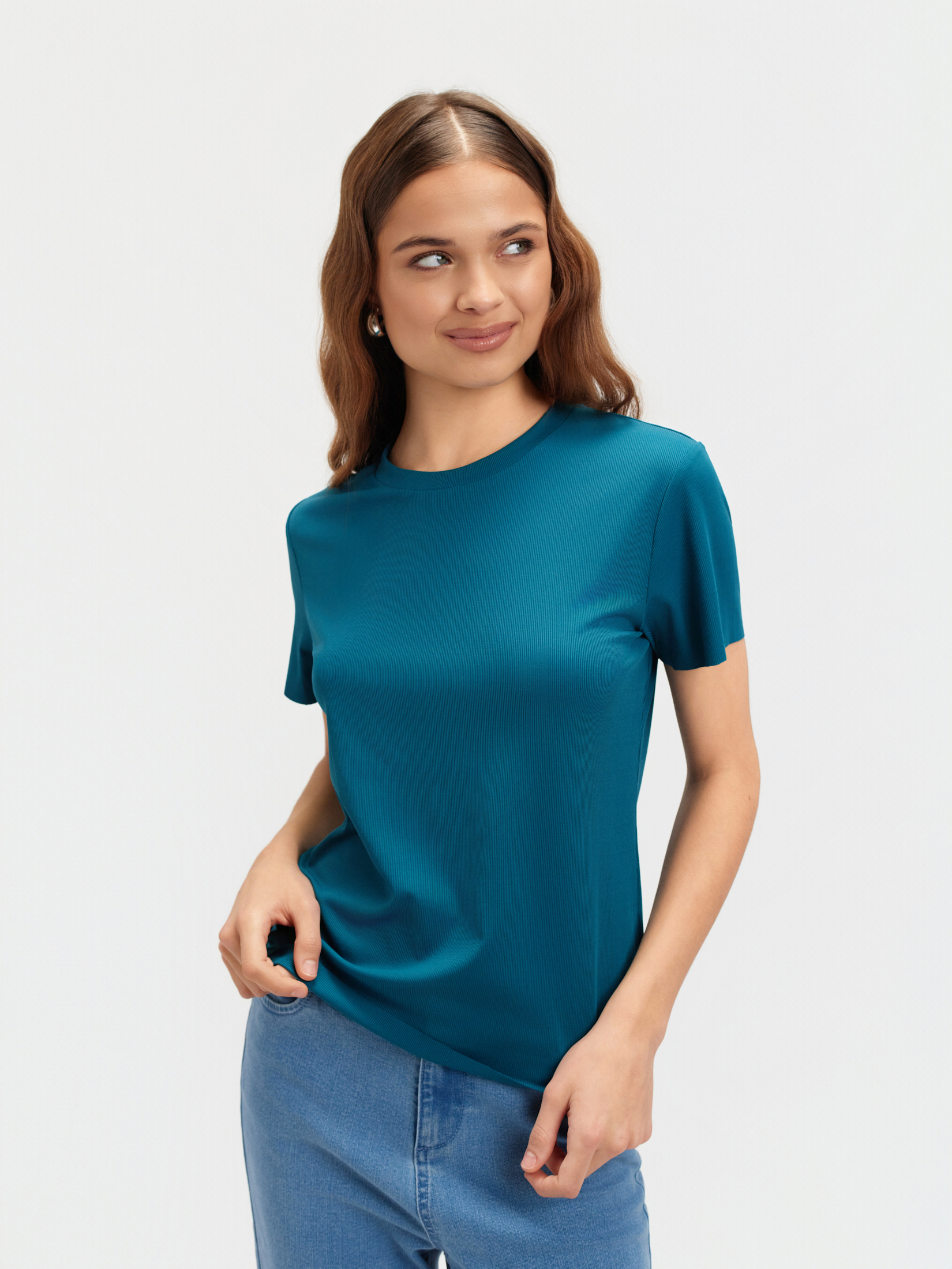 Prążkowany turkusowy t-shirt 