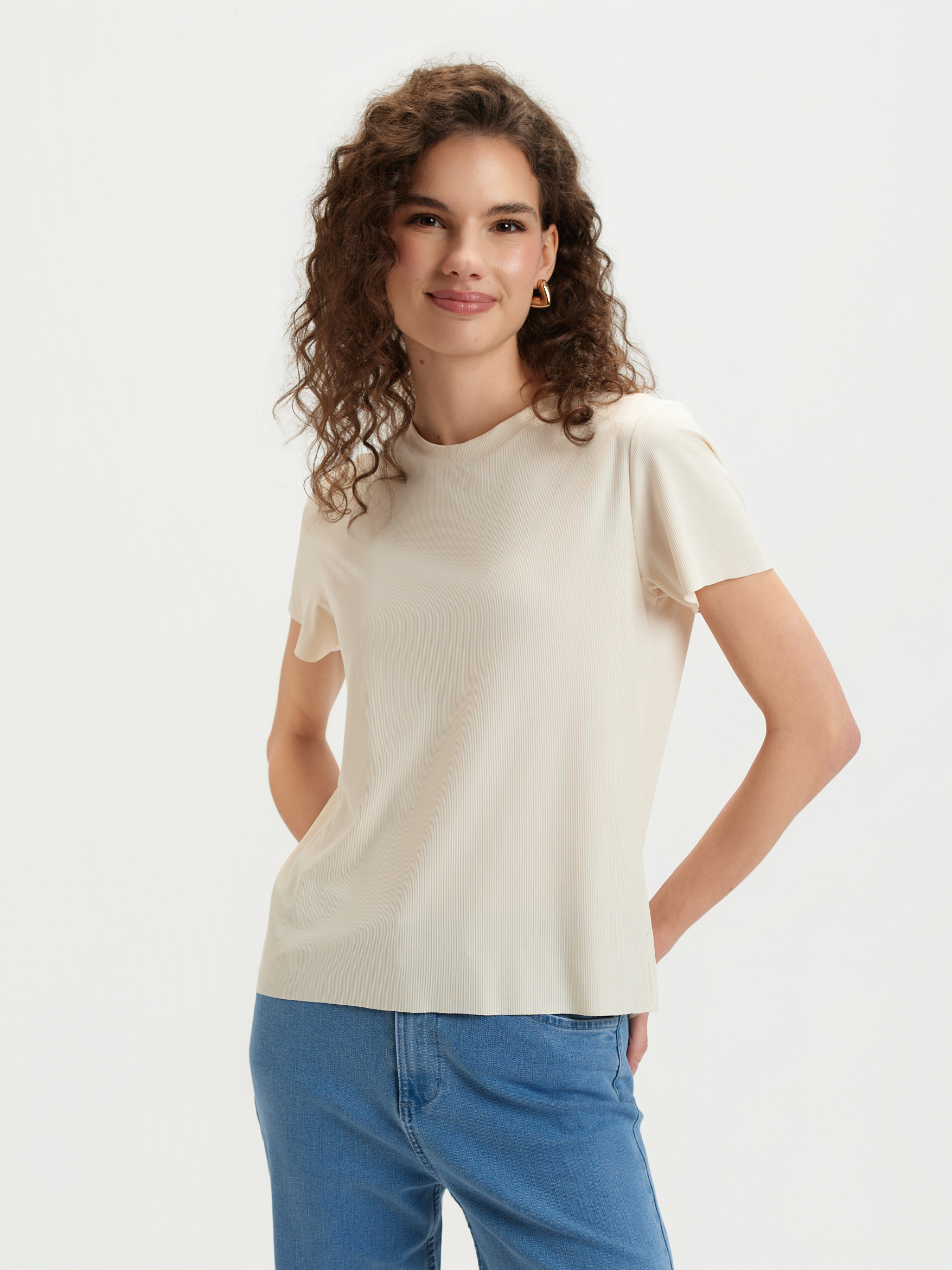 Kremowy top w prążki 