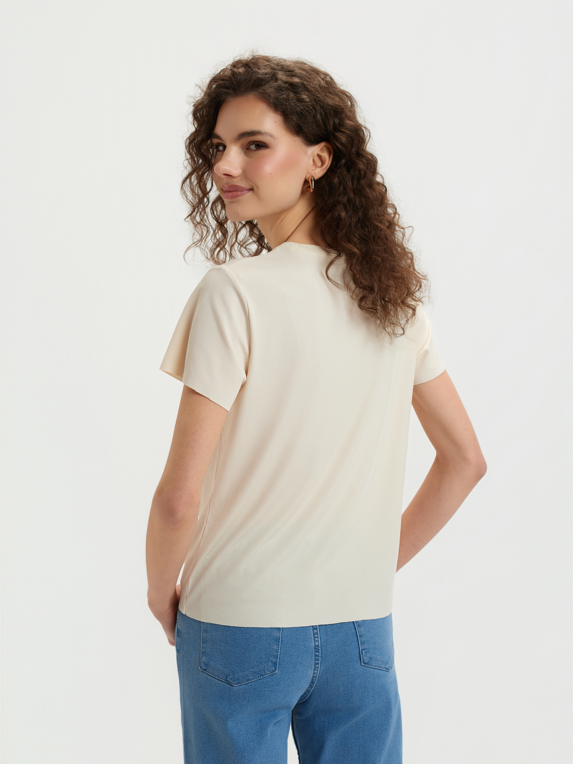 Kremowy top w prążki 