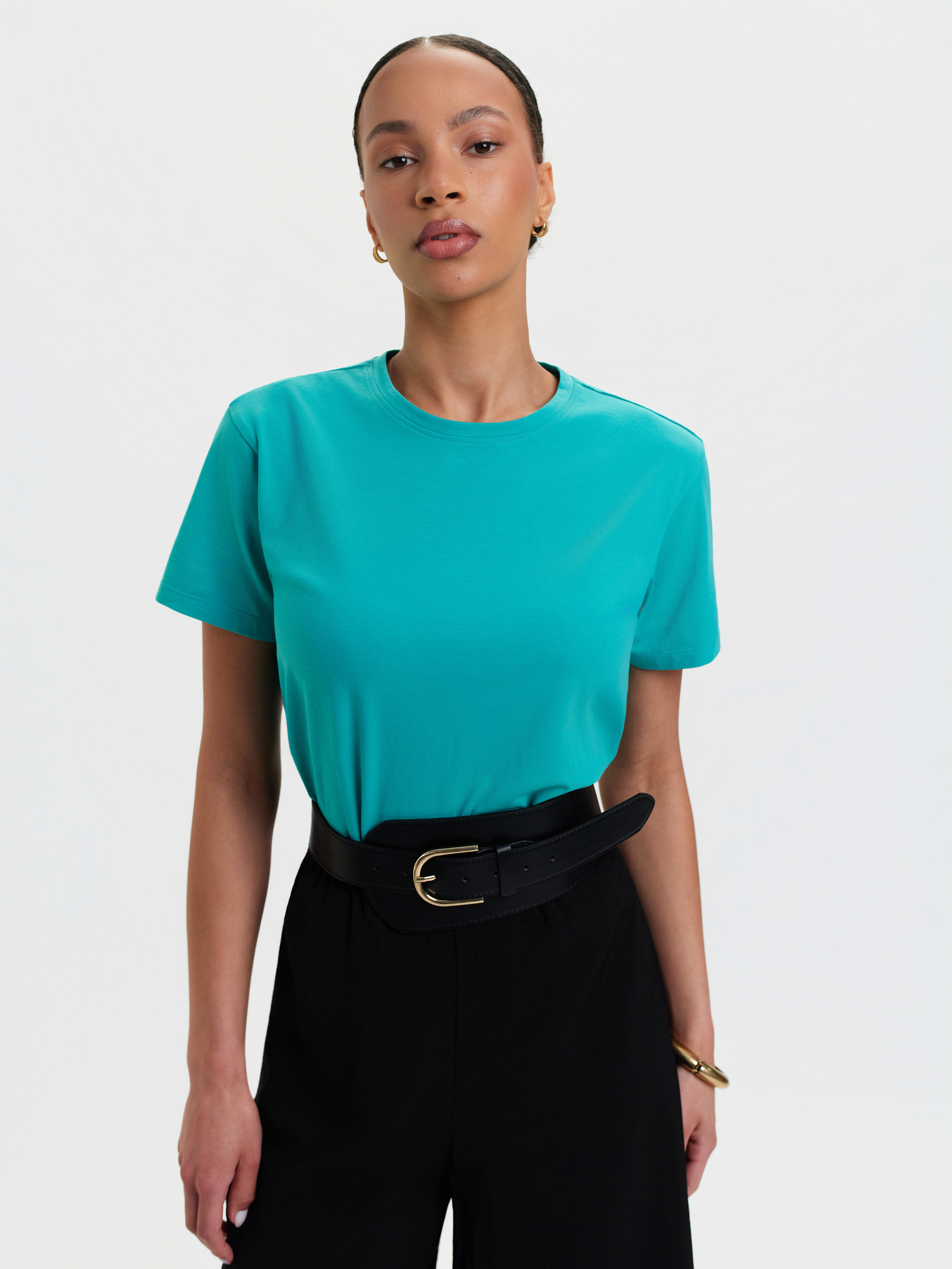 Turkusowy top w prążek 