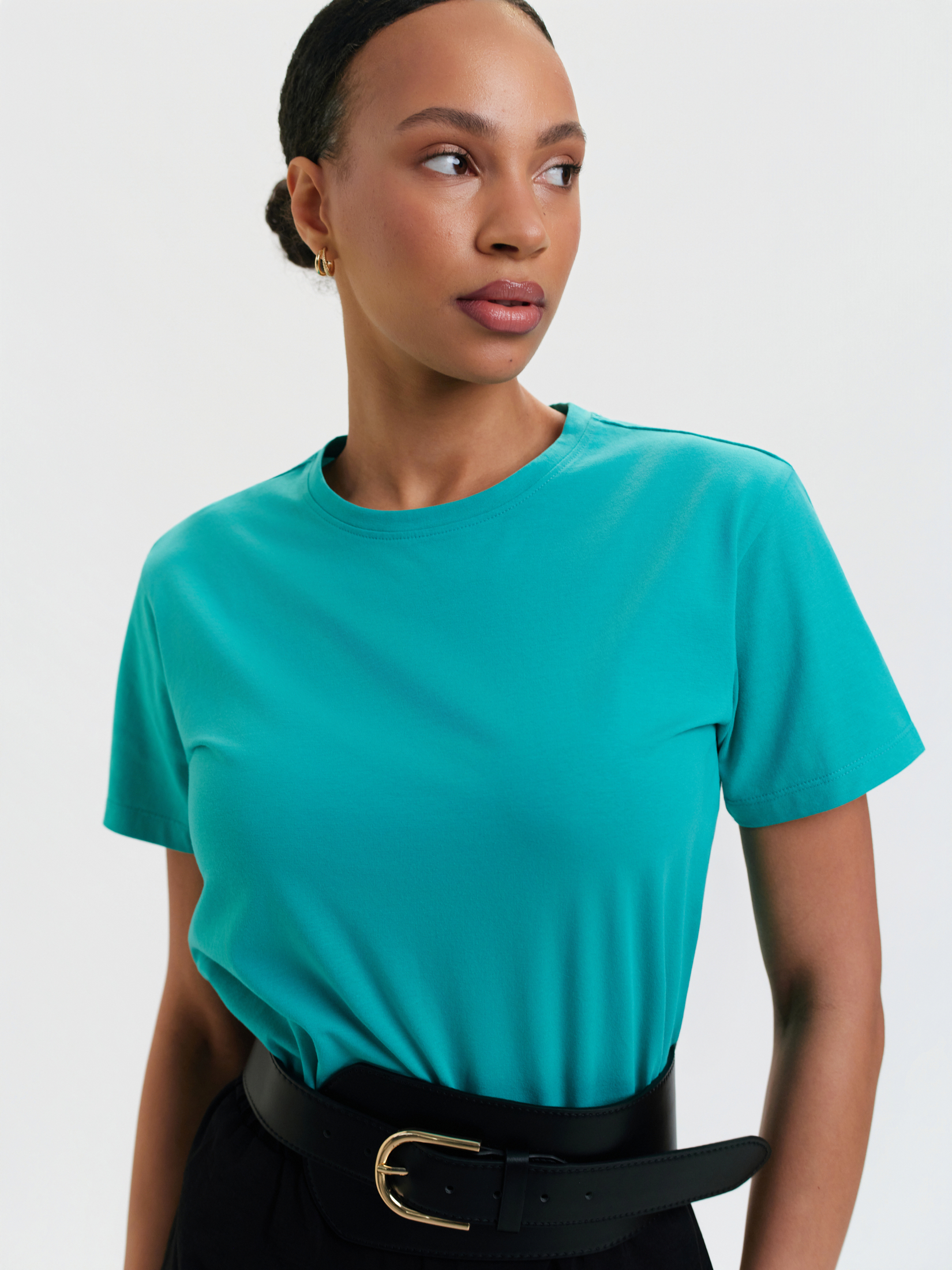 Turkusowy top w prążek 