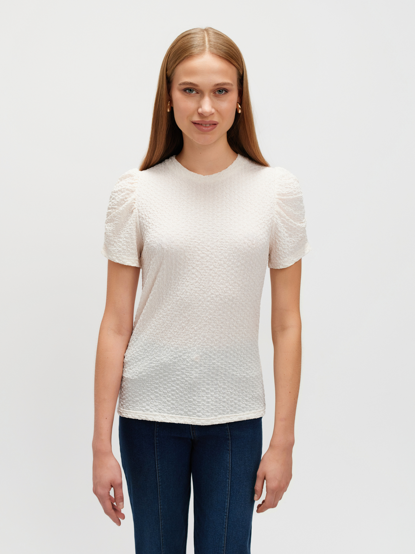 Top z fakturą z marszczonym rękawem 