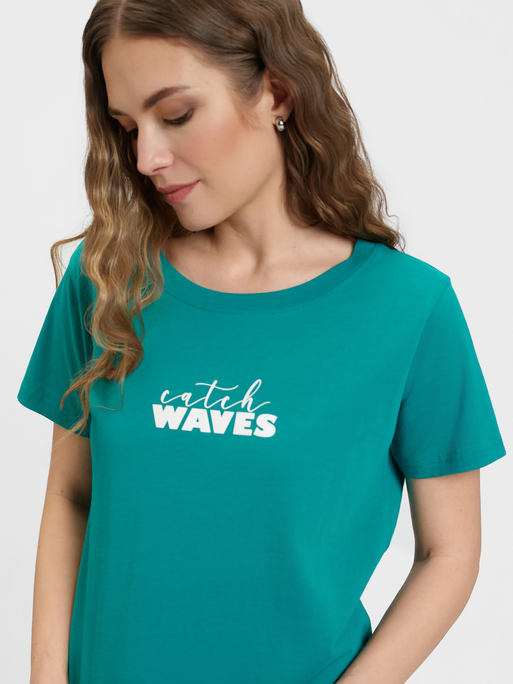 Bawełniany turkusowy t-shirt z napisem 