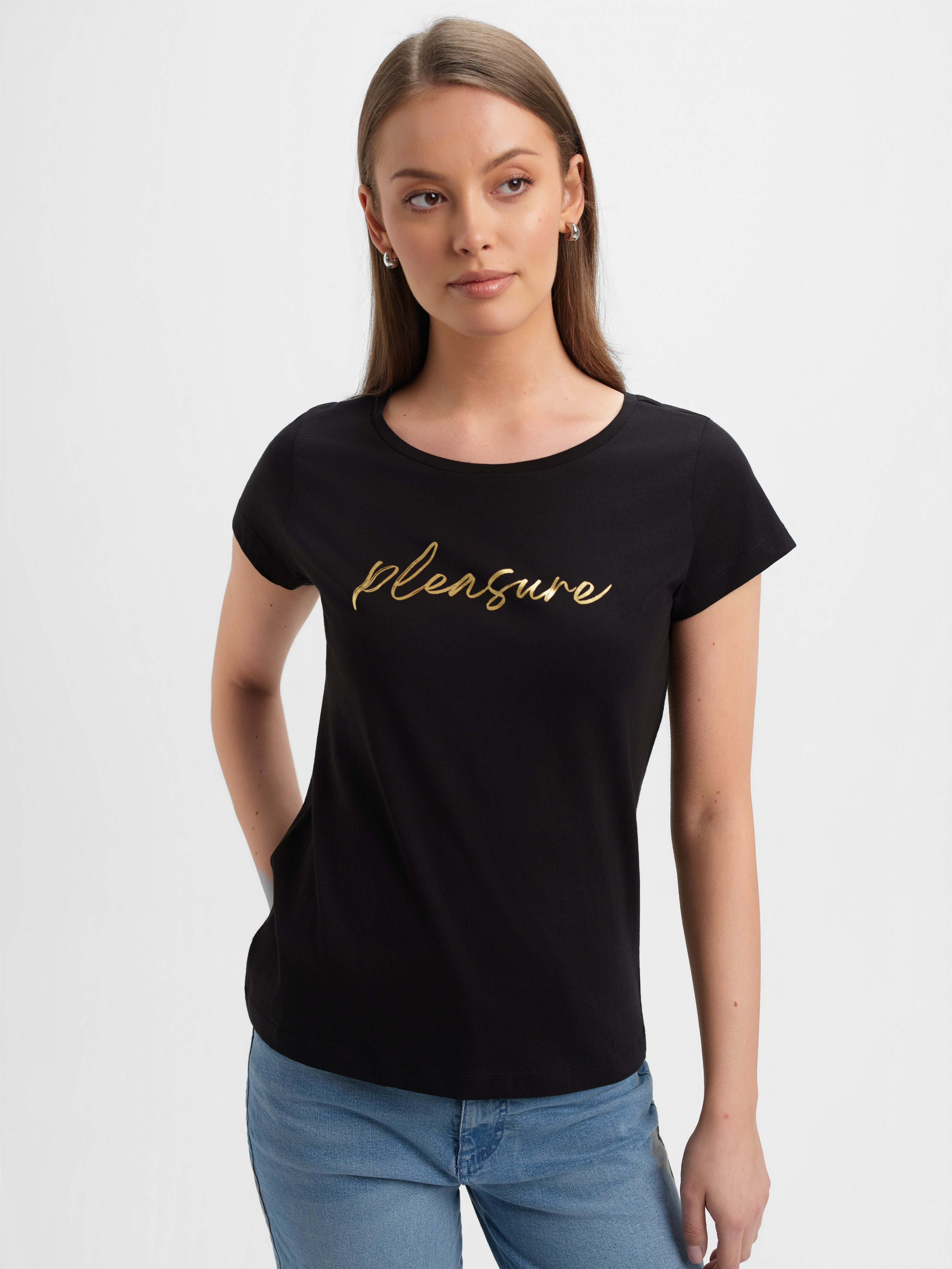 Czarny bawełniany t-shirt z napisem 