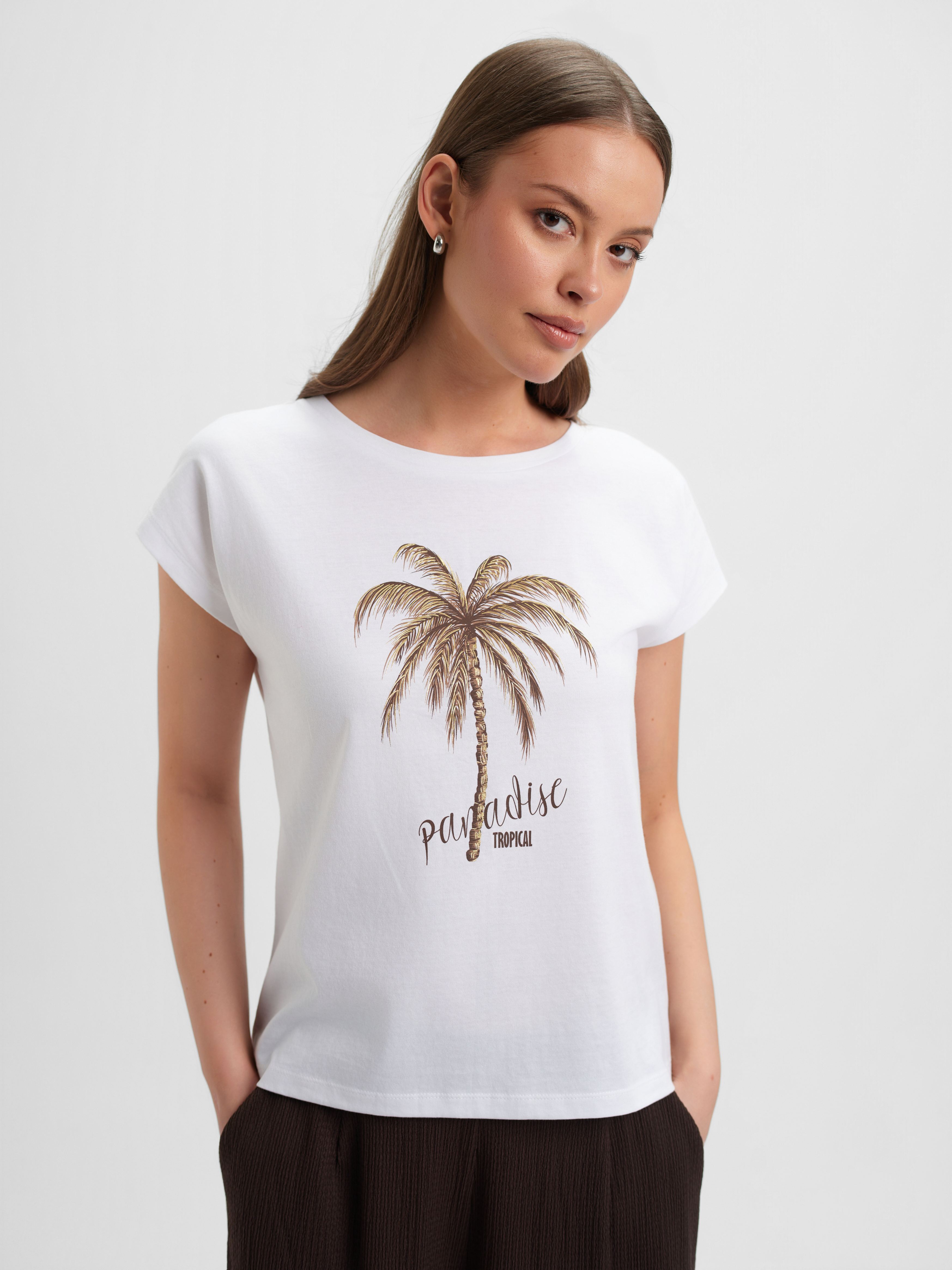 Bawełniany t-shirt z tropikalnym nadrukiem 