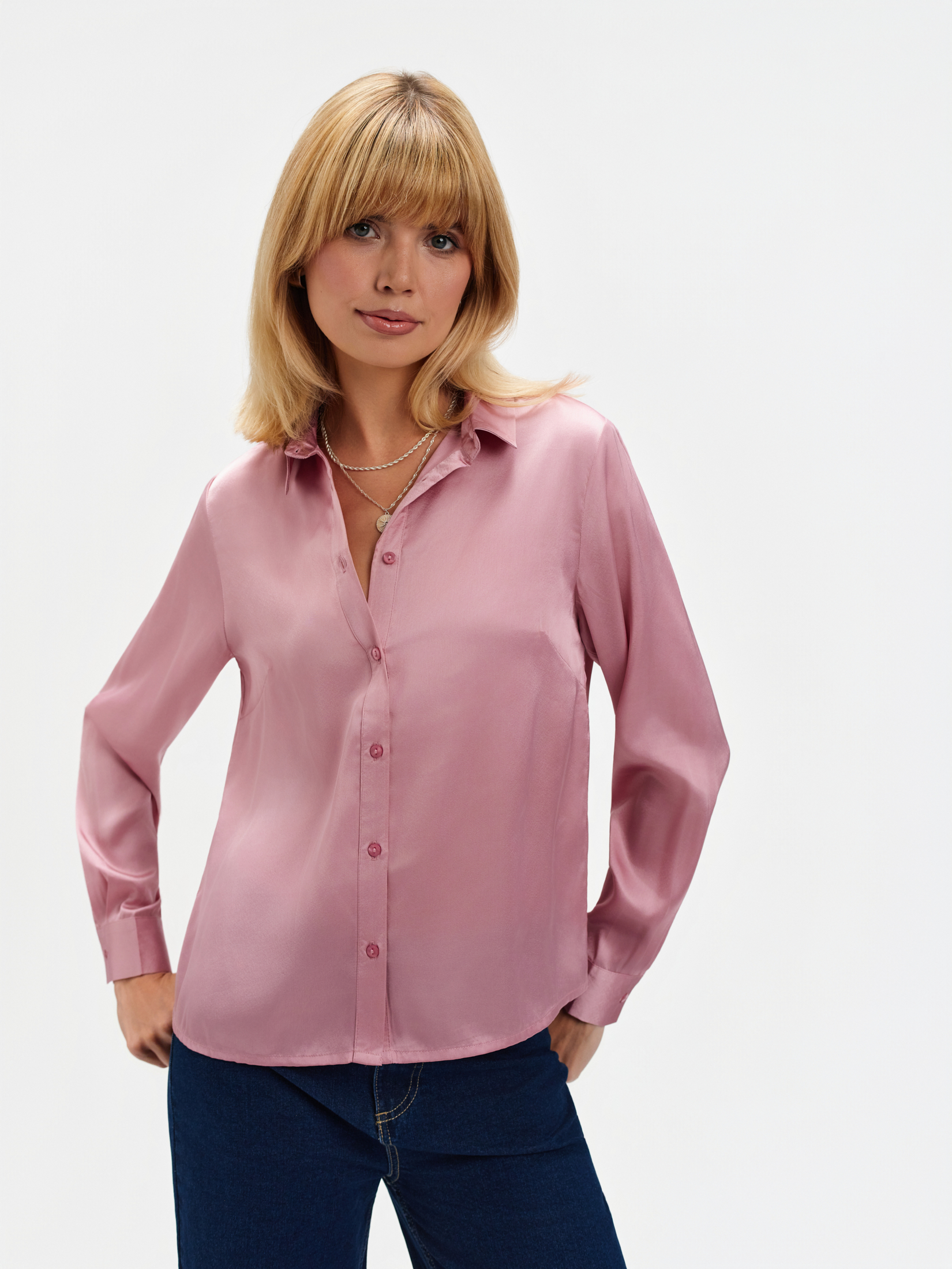 Satynowa koszula pudrowy róż  Satynowa koszula pudrowy róż