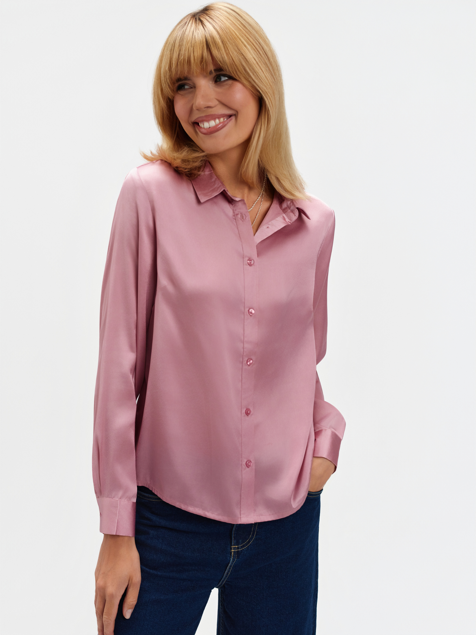 Satynowa koszula pudrowy róż  Satynowa koszula pudrowy róż