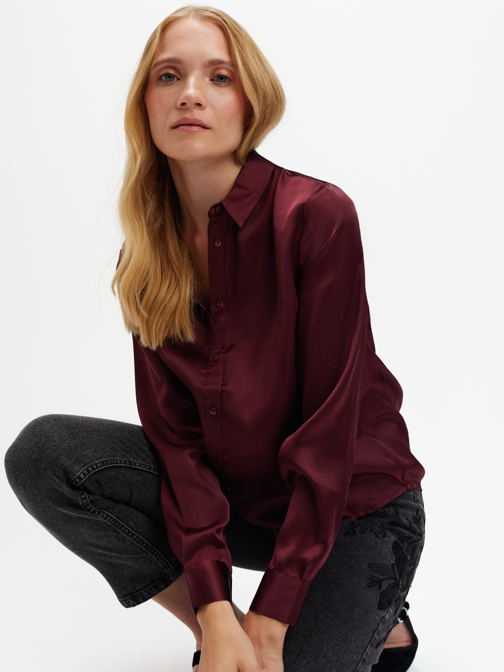 Satynowa koszula czekoladowy brąz  Satynowa koszula czekoladowy brąz