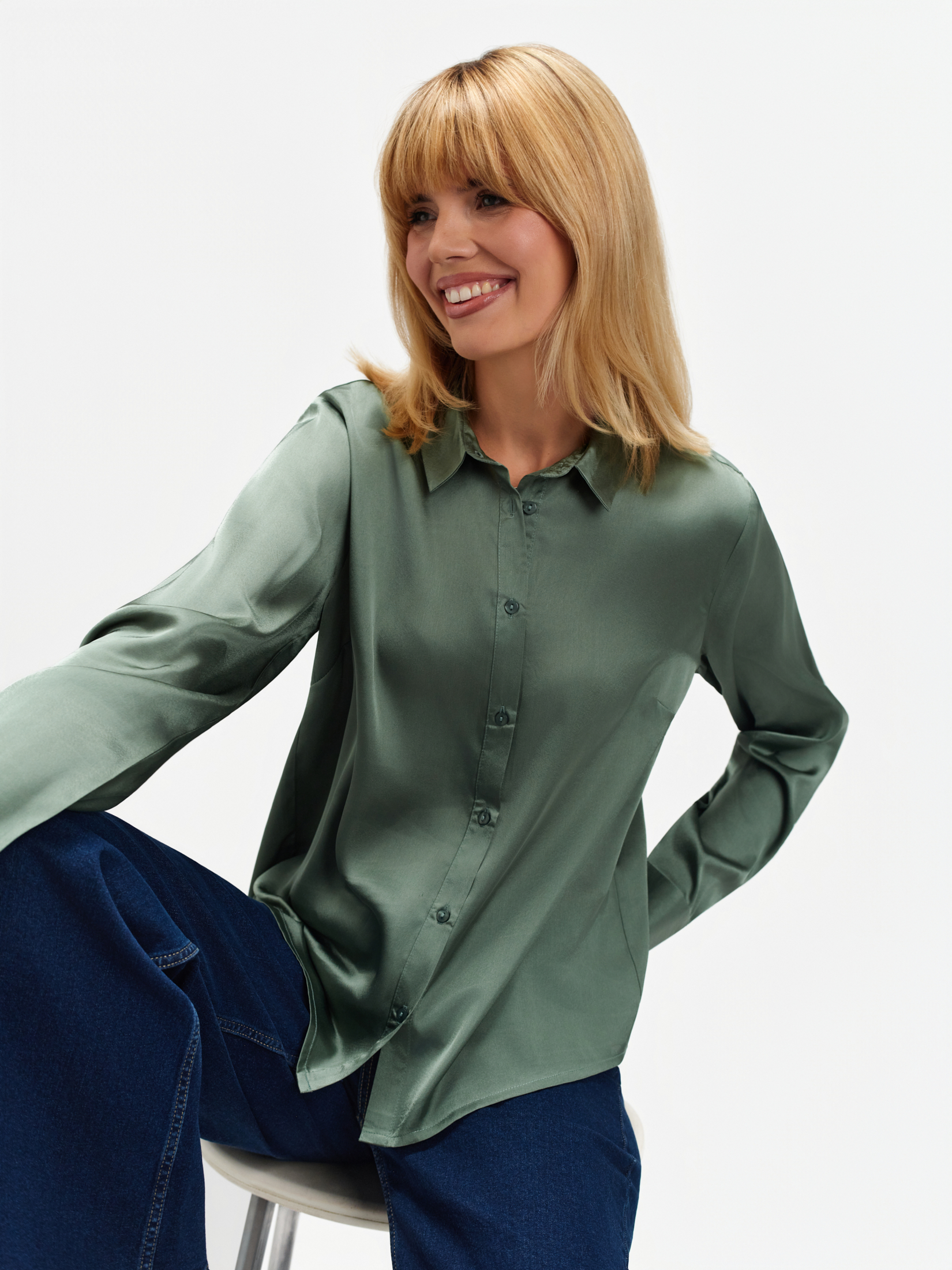 Satynowa koszula oliwkowa  Satynowa koszula oliwkowa