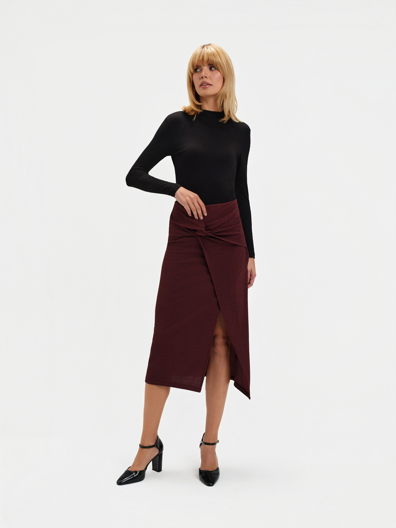 Spódnica z węzłem bordo 