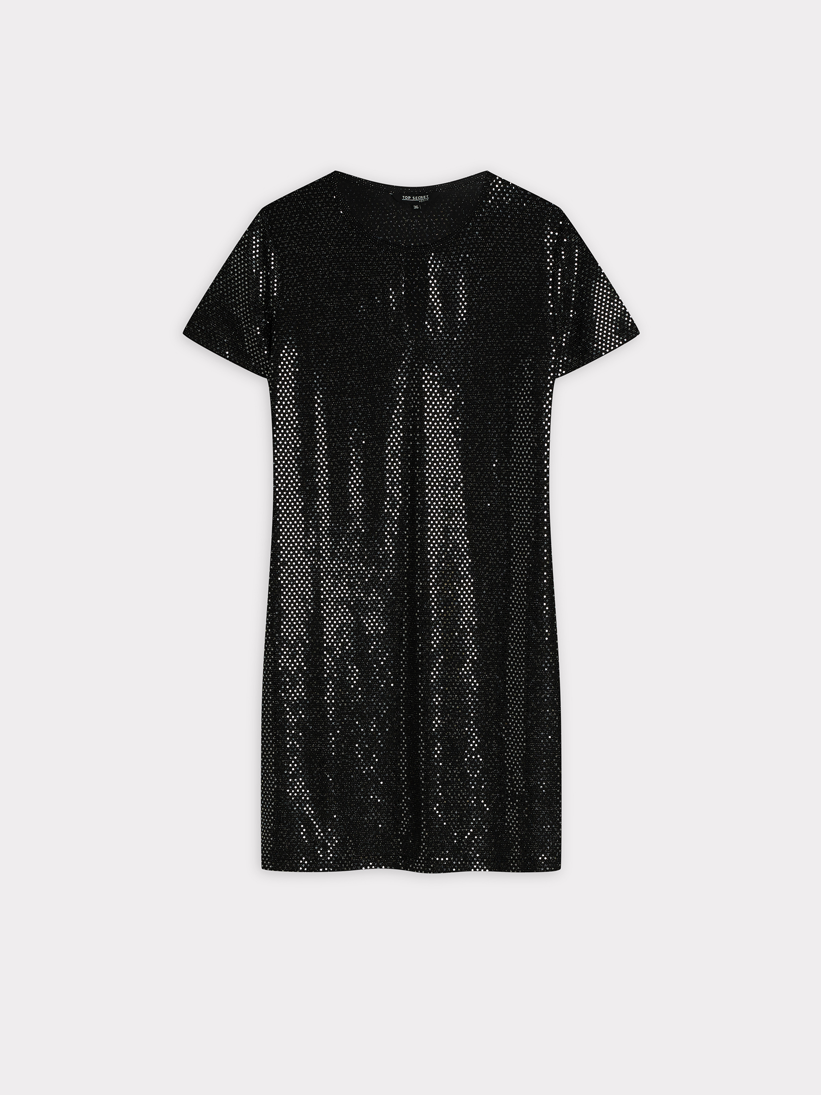 Błyszcząca sukienka o prostym kroju 