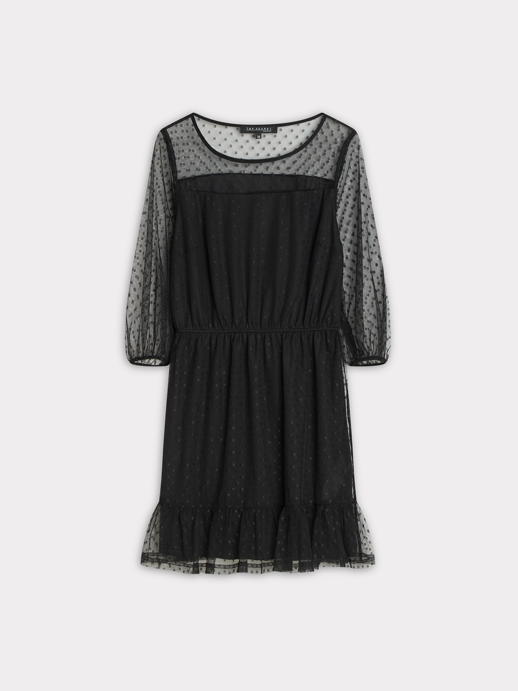 Czarna sukienka z ozdobnymi rękawami 