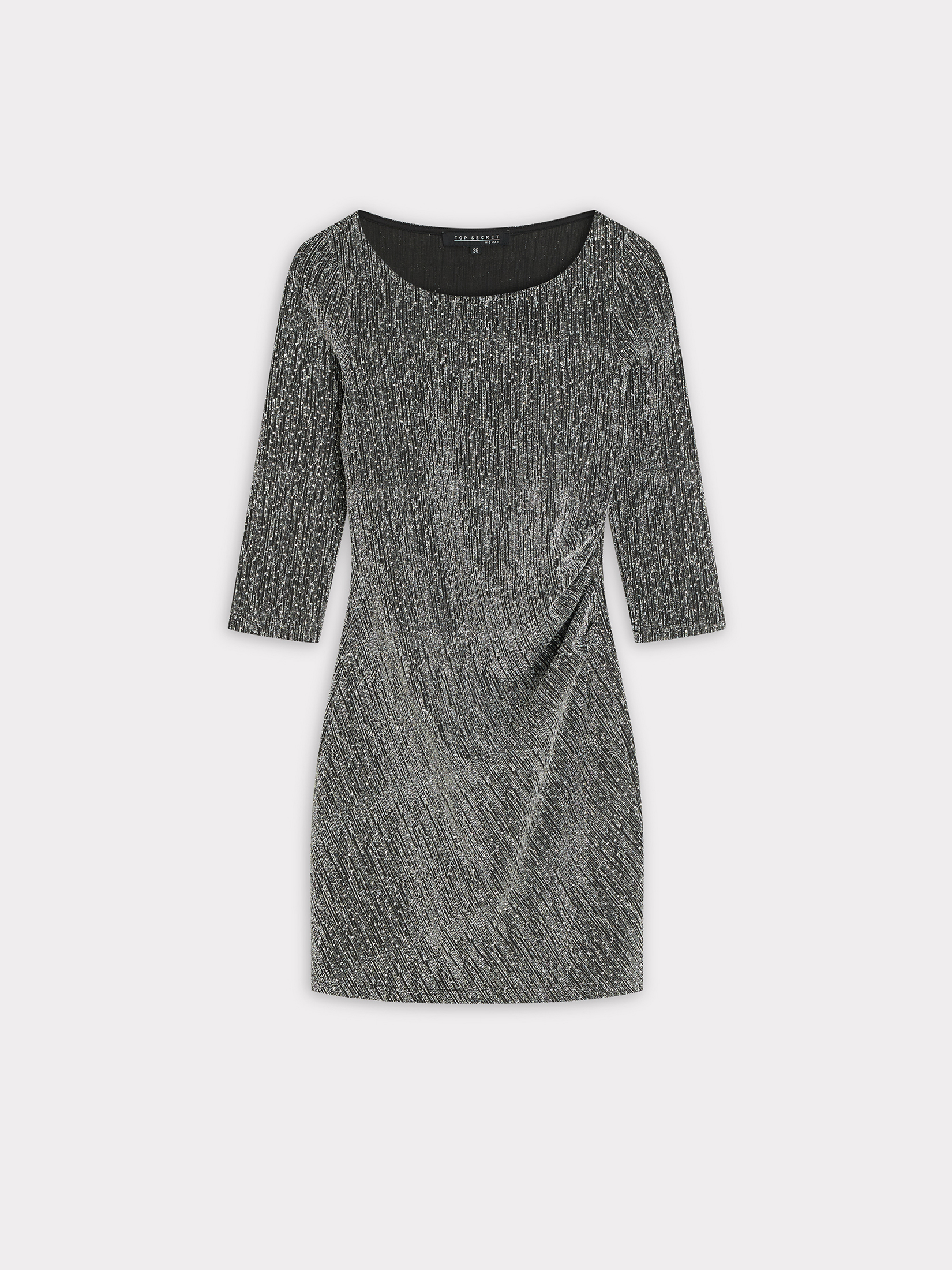 Srebrna sukienka z marszczeniem 