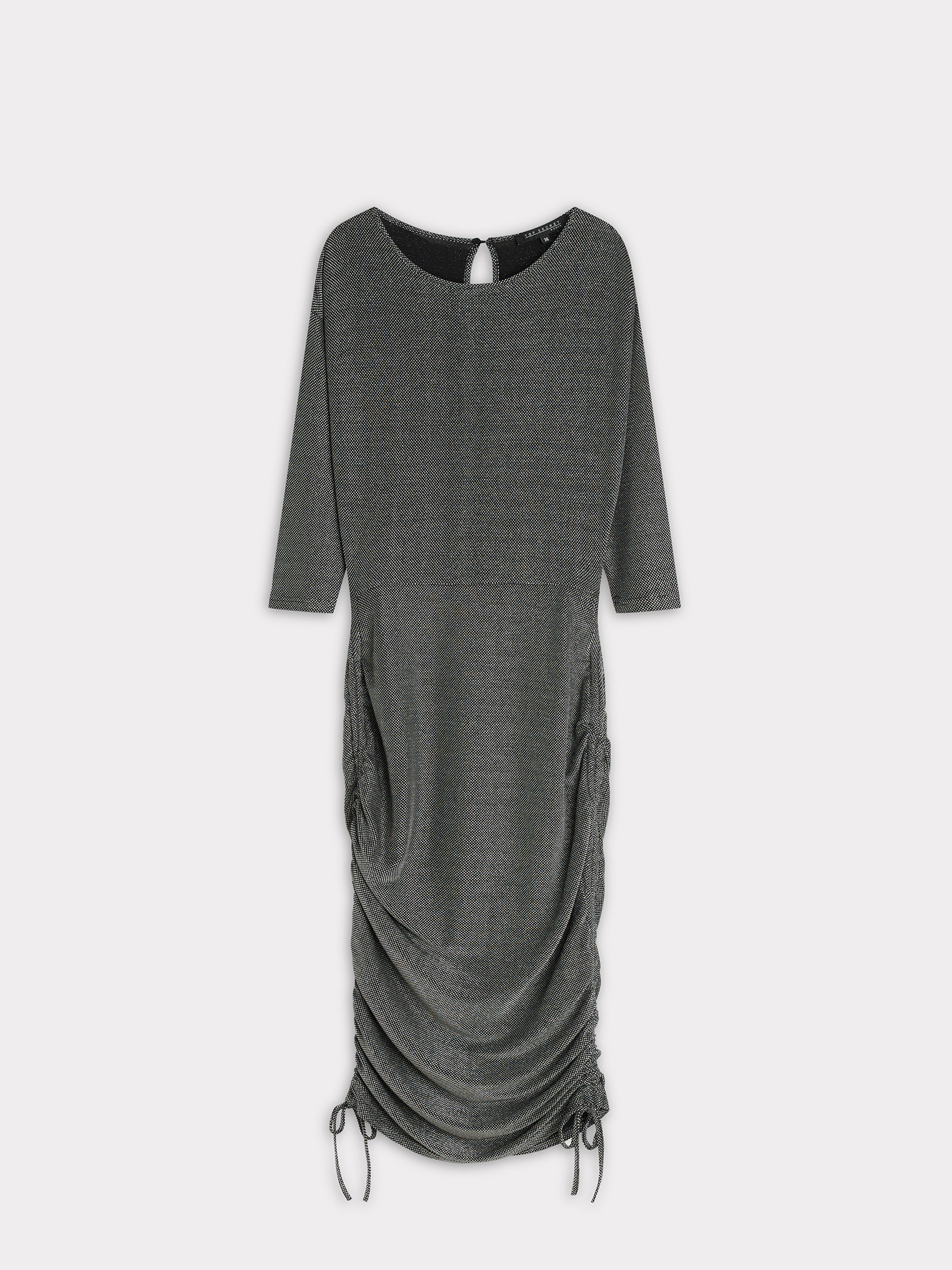 Srebrna sukienka ze ściągaczami 