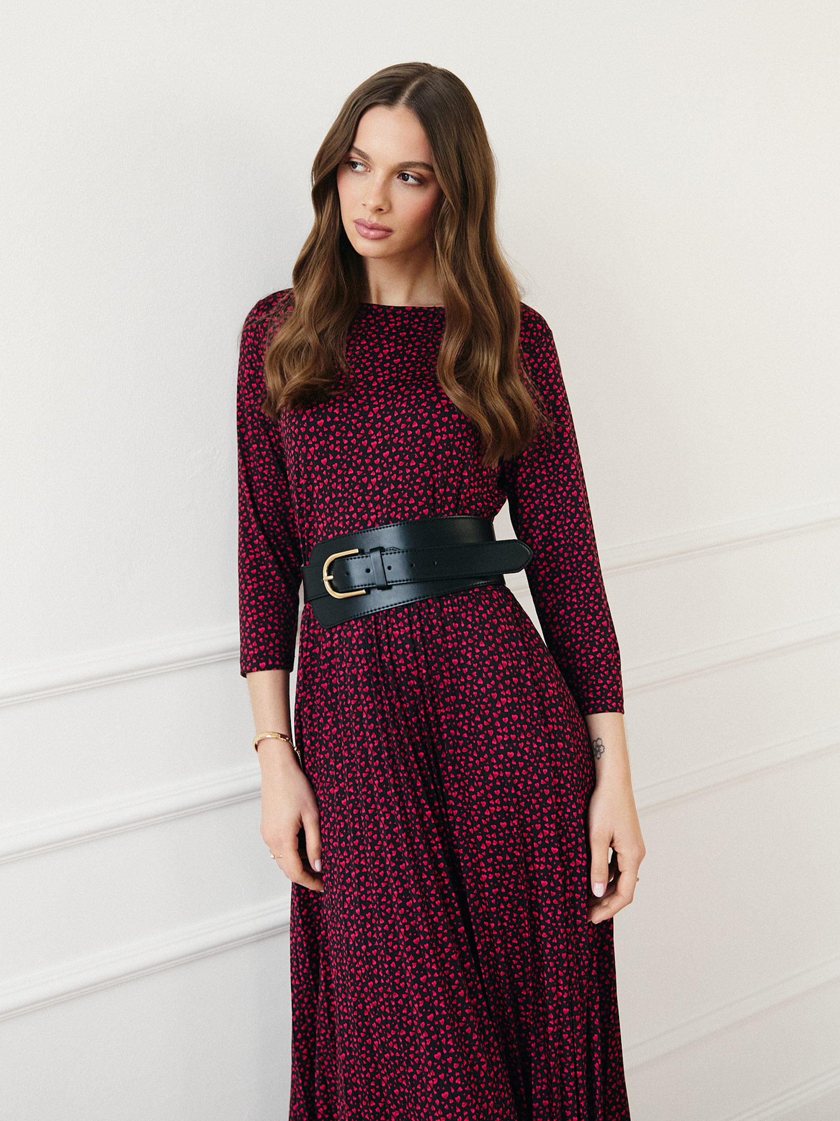 Wzorzysta sukienka z plisowanym dołem, Top Secret